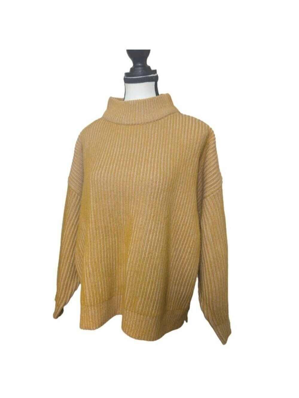 Topshop Mustard Yellow & Pink Turtleneck Oversized Sweater Cabincore Sz 4–6 (US)